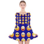 dark blue Emoji Long Sleeve Velvet Skater Dress