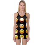 black Emojis One Piece Boyleg Swimsuit