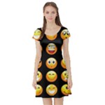 black Emojis Short Sleeve Skater Dress