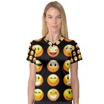 black Emojis Women s V-Neck Sport Mesh Tee