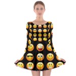 black Emojis Long Sleeve Skater Dress