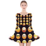 black Emojis Long Sleeve Velvet Skater Dress