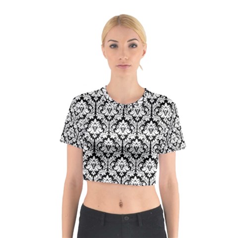 Black & White Damask Pattern Cotton Crop Top from ArtsNow.com