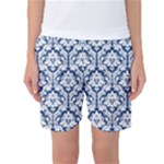 White On Blue Damask Women s Basketball Shorts