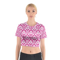 Hot Pink Damask Pattern Cotton Crop Top from ArtsNow.com