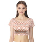 Nectarine Orange Damask Pattern Short Sleeve Crop Top (Tight Fit)