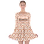 Nectarine Orange Damask Pattern Long Sleeve Skater Dress