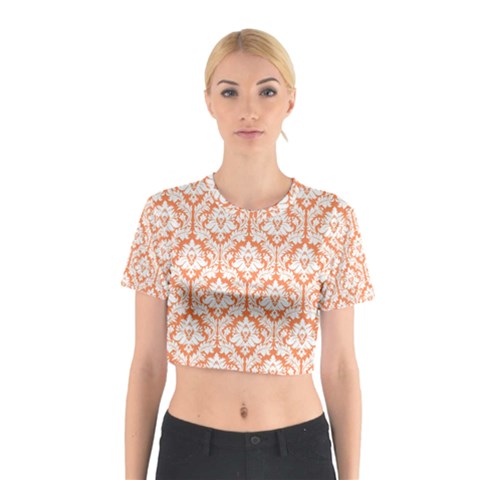 Nectarine Orange Damask Pattern Cotton Crop Top from ArtsNow.com