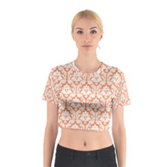 Nectarine Orange Damask Pattern Cotton Crop Top from ArtsNow.com