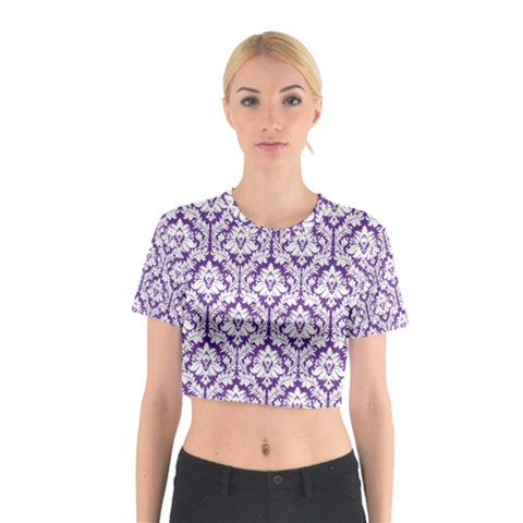 Royal Purple Damask Pattern Cotton Crop Top from ArtsNow.com