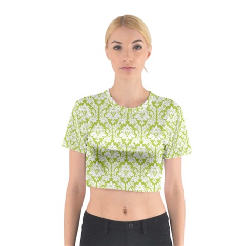 Spring Green Damask Pattern Cotton Crop Top from ArtsNow.com