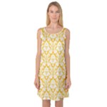 Sunny Yellow Damask Pattern Sleeveless Satin Nightdress