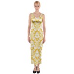 Sunny Yellow Damask Pattern Fitted Maxi Dress