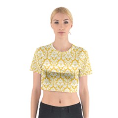 Sunny Yellow Damask Pattern Cotton Crop Top from ArtsNow.com