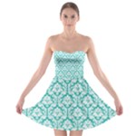 Turquoise Damask Pattern Strapless Bra Top Dress