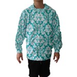 White On Turquoise Damask Hooded Wind Breaker (Kids)