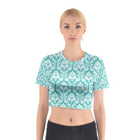 Turquoise Damask Pattern Cotton Crop Top from ArtsNow.com