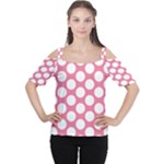 Pink Polkadot Women s Cutout Shoulder Tee