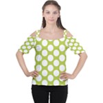 Spring Green Polkadot Women s Cutout Shoulder Tee