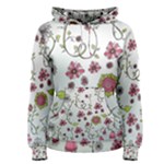 Pink whimsical flowers on blue Women s Pullover Hoodie