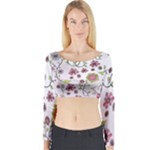 Pink whimsical flowers on pink Long Sleeve Crop Top