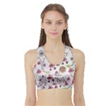 Pink whimsical flowers on pink Women s Sports Bra with Border