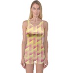 Geometric Pink & Yellow  One Piece Boyleg Swimsuit