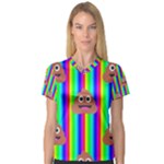 rainbow poo Emoji  Women s V-Neck Sport Mesh Tee