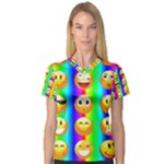 Rainbow emojis Women s V-Neck Sport Mesh Tee