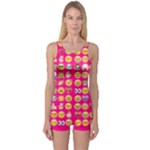 hot pink emoji One Piece Boyleg Swimsuit