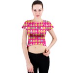 hot pink emoji Crew Neck Crop Top