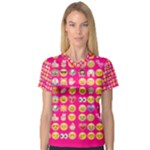 hot pink emoji Women s V-Neck Sport Mesh Tee