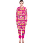 hot pink emoji Hooded Jumpsuit (Ladies)