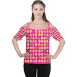 hot pink emoji Women s Cutout Shoulder Tee