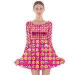 hot pink emoji Long Sleeve Skater Dress