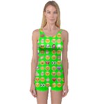 lime green Emoji One Piece Boyleg Swimsuit