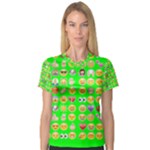 lime green Emoji Women s V-Neck Sport Mesh Tee