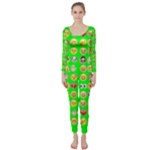 lime green Emoji Long Sleeve Catsuit