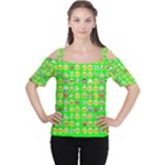 lime green Emoji Women s Cutout Shoulder Tee