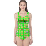 lime green Emoji One Piece Swimsuit