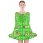 lime green Emoji Long Sleeve Velvet Skater Dress