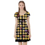 black Emoji Short Sleeve Skater Dress