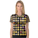 black Emoji Women s V-Neck Sport Mesh Tee