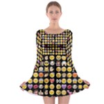 black Emoji Long Sleeve Skater Dress