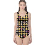 black Emoji One Piece Swimsuit