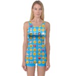 teal Emoji One Piece Boyleg Swimsuit