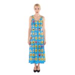 teal Emoji Full Print Maxi Dress