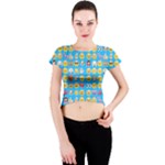 teal Emoji Crew Neck Crop Top