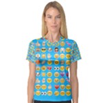 teal Emoji Women s V-Neck Sport Mesh Tee