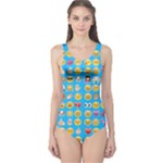 teal Emoji One Piece Swimsuit